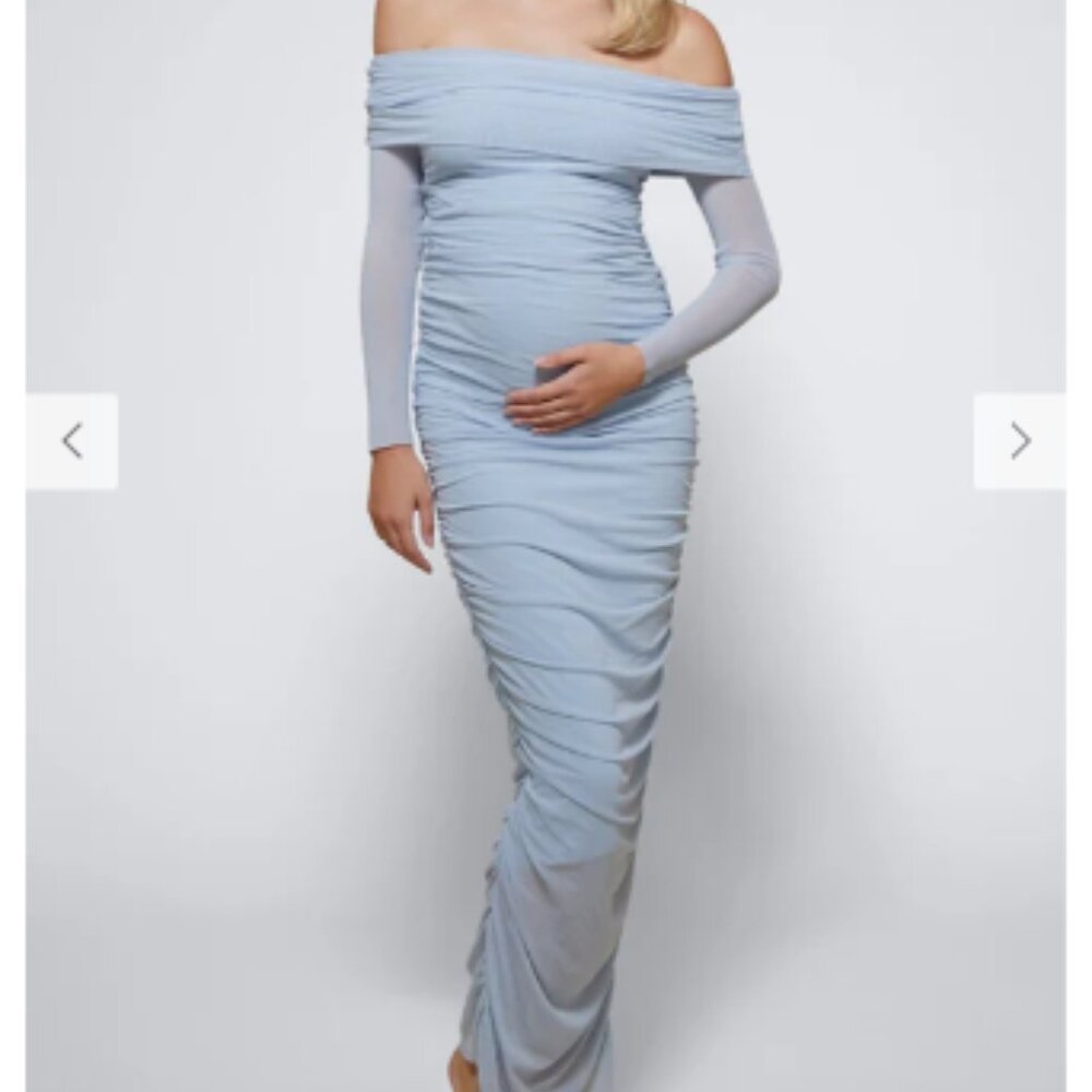 Bumpsuit Maternity Off The Shoulder Soft Mesh Dress Blue Size Small